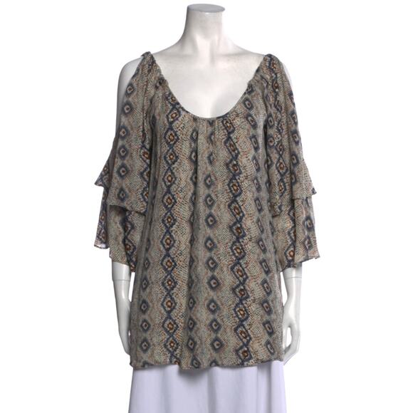 Parker Silk Cold Shoulder Flutter Sleeve Tunic Top - Picture 1 of 11
